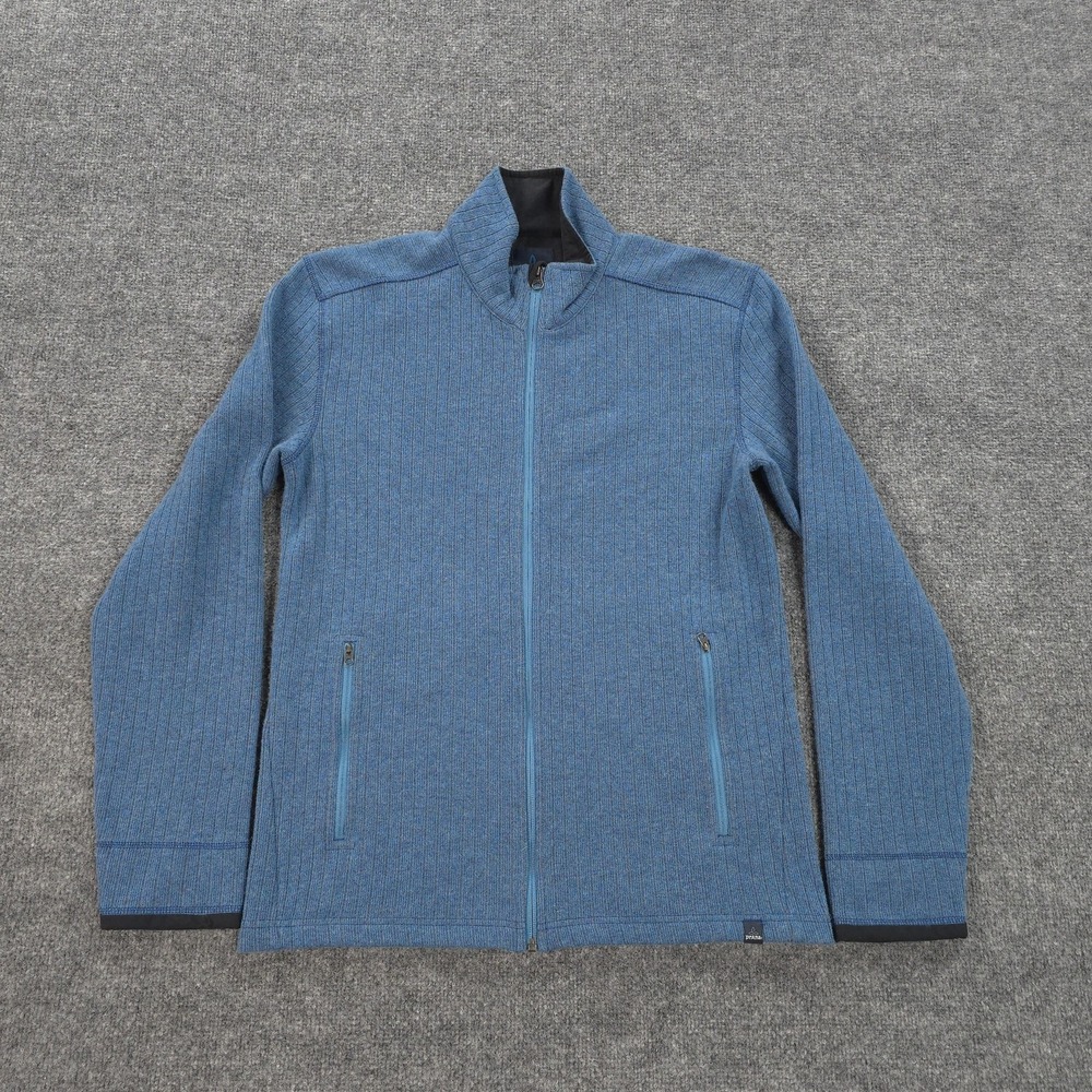 PrAna Sweater Mens Medium Blue Barclay Full Zip Jacket Wool Blend Knit Outdoors